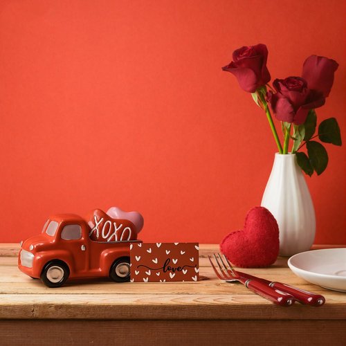 Smile Figurines Set of 3 - Sweet Valentine's Day Gifts for Him Her, Truck Heart Love Card, Indoor Decor Mantle Centerpieces and Tabletop Display
