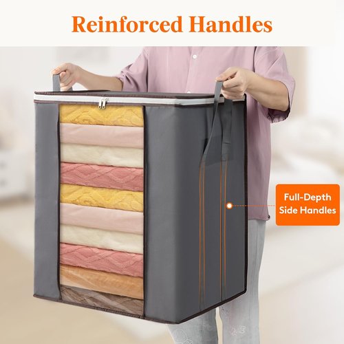 Lifewit 120L Extra Large Blanket Storage Bags - Foldable Comforter Containers with Reinforced Handles | 3 Pack