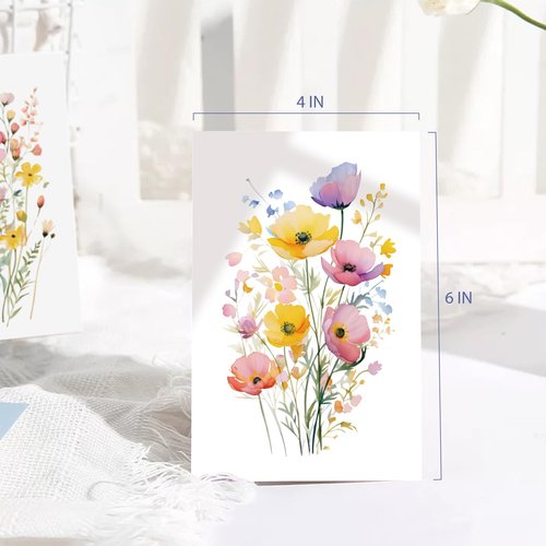 Naixiwen 24 Floral Blank Cards and Envelopes, 4x6 Wildflower Blank Note Cards for All Occasions - Sympathy Thank You Condolences Funeral Thinking of You Mother's Day Wedding Graduation, Etc