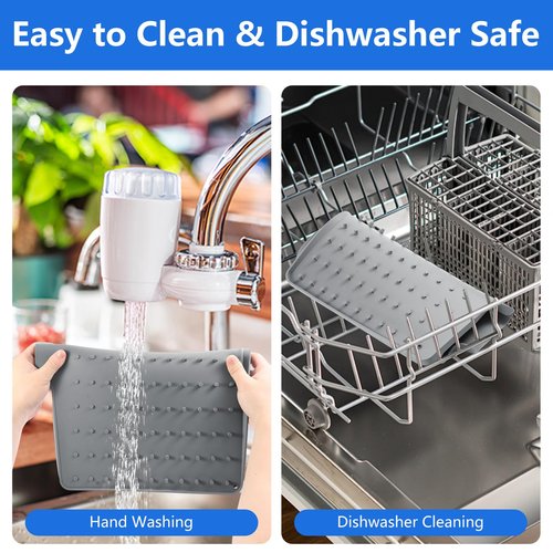 Silicone Dish Drying Mat for Kitchen Counter, Dish Drainer Mat, Non-Slip Drying Pad with Built-in Drain, Kitchen Drying Matt For Counter(18.9" x 11.8", Gray)