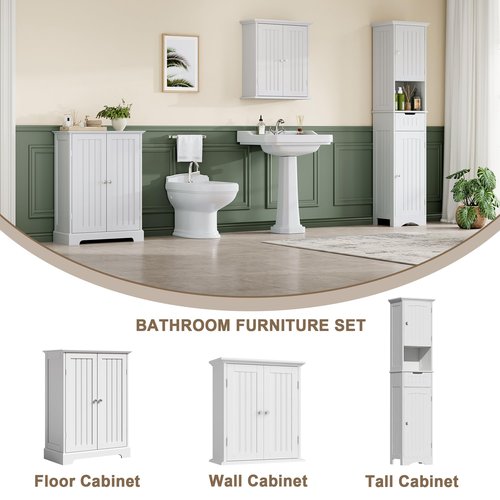 ChooChoo Bathroom Floor Cabinet, Modern Bathroom Storage Cabinet with 2 Doors and Adjustable Shelves, Freestanding Cupboard for Living Room, White