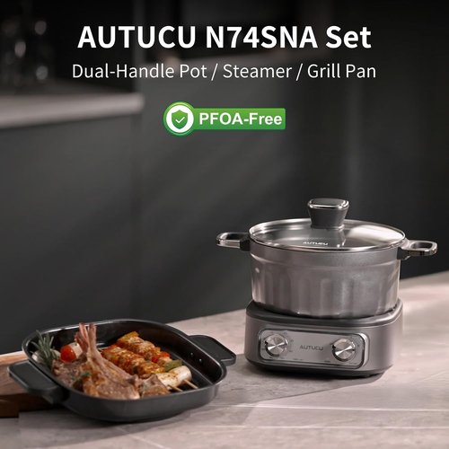 N74SNA Electric Multi-Cooker - 2.5 Quart PFOA-Free Nonstick Hot Pot & Grill Set for Versatile Cooking