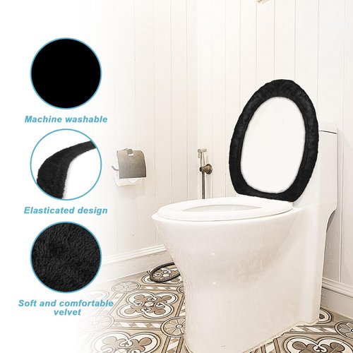 Xelsluthe Microfiber Toilet Lid Cover, Soft Velvet Toilet Cover, Absorbent, Comfortable Bathroom Toilets Lid Covers Seat Fits Most Toilets Lids for Black, Elastic Bottom Fabric Seat