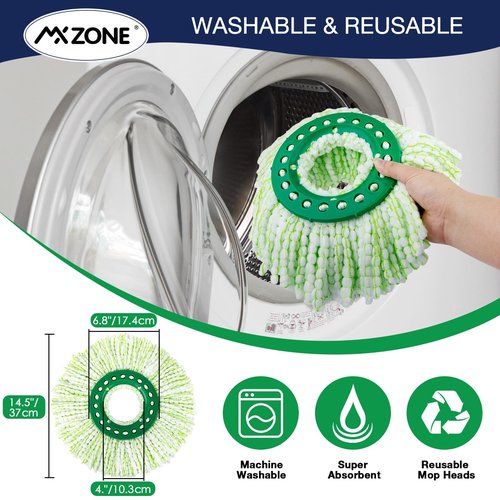 3 Pack Mop Head Replacement for Libman Tornado, Spin Mop Replacement Head 𝐎𝐍𝐋𝐘 Compatible with Libman, Easy to Replace, Machine Washable, Green and White (NOT for Old Version)