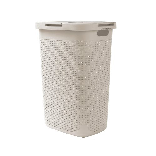 Mind Reader Slim Laundry Hamper with Lid, 60L Tall Clothes Basket, Narrow Tapered Design for Bathrooms, Closets and Laundry Rooms, Plastic, Ivory