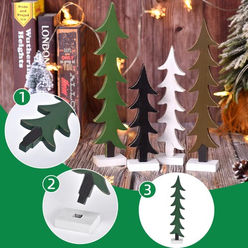 Wooden Christmas Tree Decor Set, 4pcs Mini Christmas Trees for Table Centerpiece, Rustic Wood Christmas Decor for Holiday Shelf, Tiered Tray, Farmhouse Indoor Decorations (4pcs)