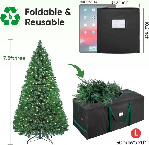 BALEINE Christmas Tree Storage Bag - Heavy Duty 900D Oxford Fabric, Extra Large with Reinforced Handles & Dual Zippers (Black)