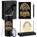 Patelai 5 Pcs School Counselor Gifts Counselor Appreciation Gifts for Teacher Women Men Include 16 oz Tumbler Notebook Ballpoint Pen Desk Stand for Educator School Teacher Day Office Must Haves