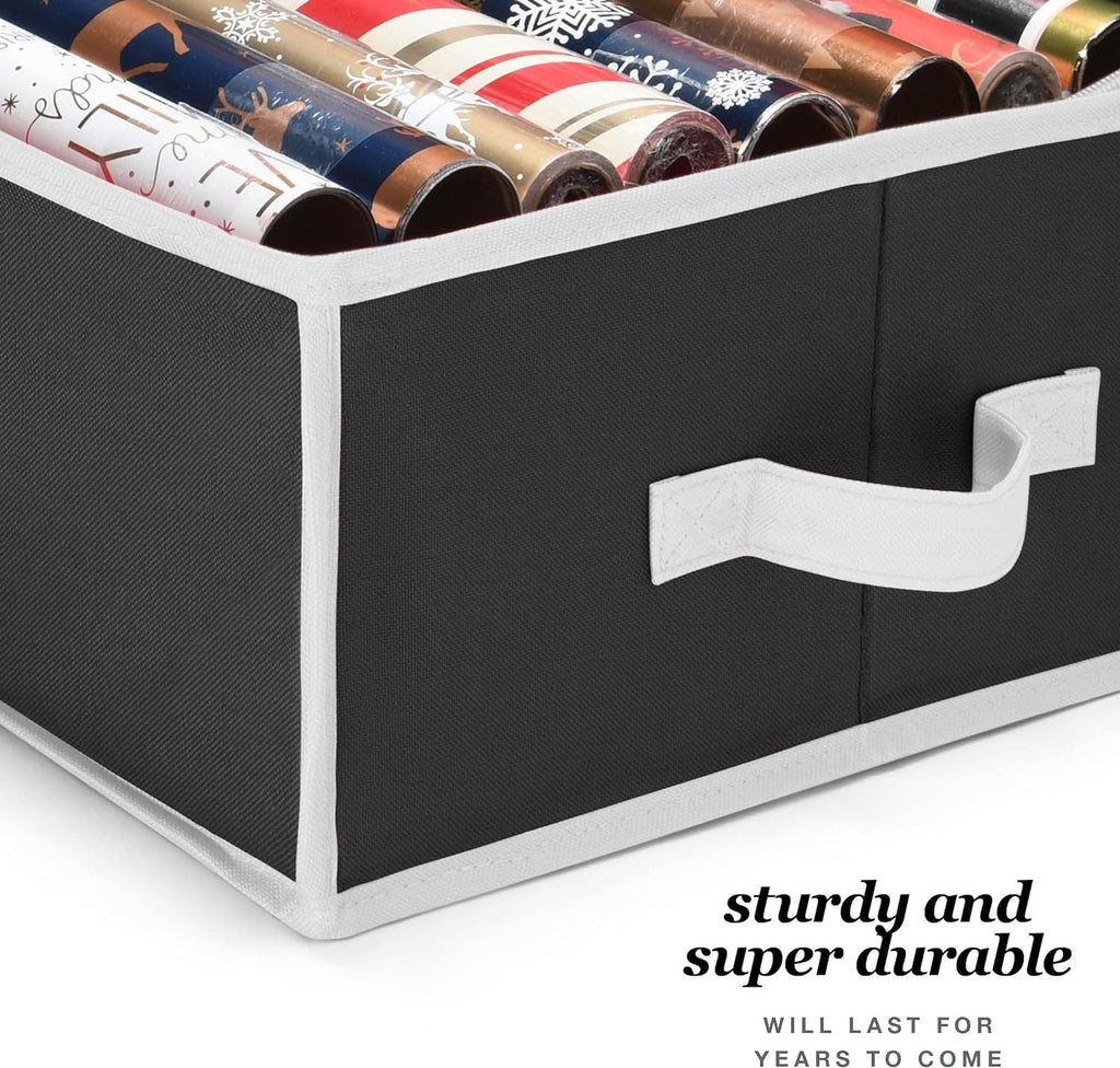 Premium Wrapping Paper Organizer - Heavy-Duty Gift Wrap Holder with Extra Pockets | Fits Up to 27 Rolls (Black)