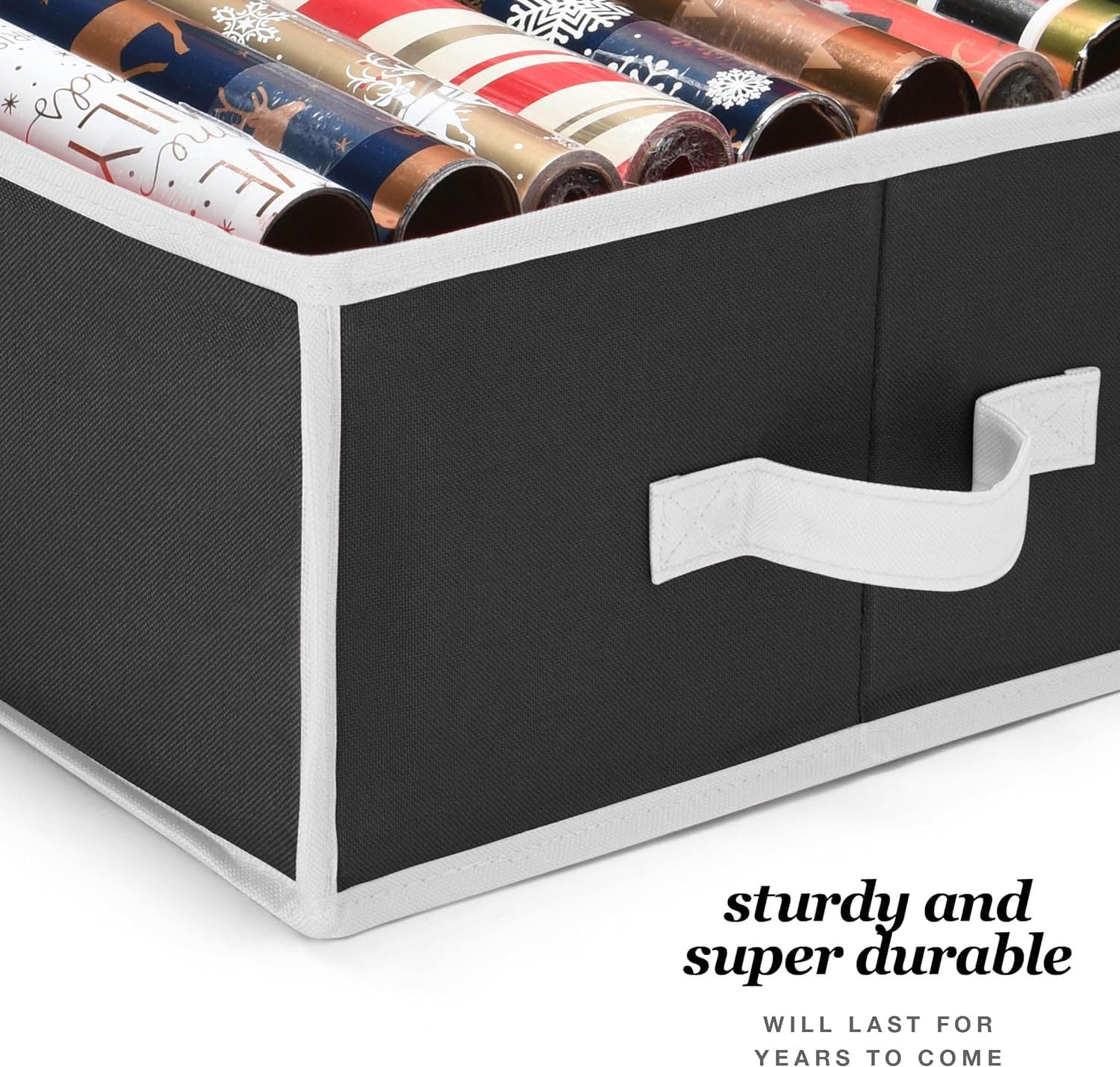 Premium Wrapping Paper Organizer - Heavy-Duty Gift Wrap Holder with Extra Pockets | Fits Up to 27 Rolls (Black)