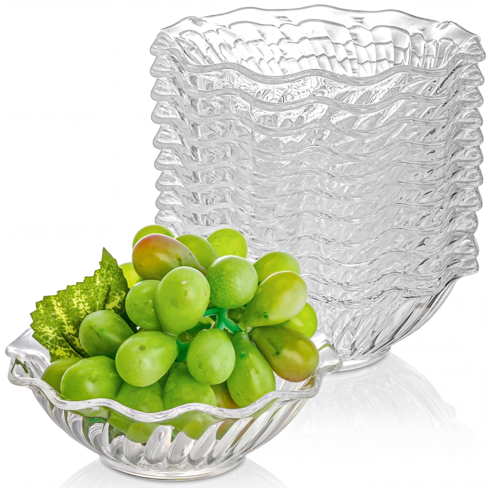Elsjoy 12 Pack 7 oz Plastic Reusable Dessert Bowls, Small Clear Plastic Bowls Unbreakable Snack Bowl for Ice Cream, Candy, Fruits