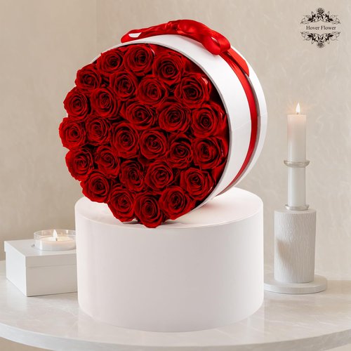 27 Forever Roses in Luxury White Box, Eternal Real Roses Birthday Gifts for Women, Preserved Flowers for Delivery Prime, Anniversary, Valentine's Day, Mothers Day for Mom (Red)