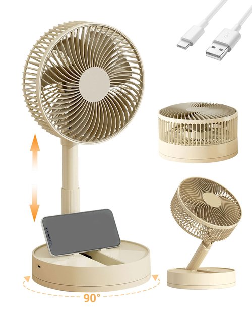KASYDoFF Portable Fan, 8'' Oscillating Desk Fan, 5400mAh Rechargeable Small Fan for Bedroom, 4 Speeds＆8H Timer Battery Powered Travel Fans for Outdoor, Khaki