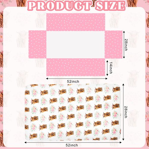 Hahafelt 3 Piece Highland Cow Baby Crib Bedding Set for Baby Girls Pink Floral Nursery Crib Sets Includes Quilt,Fitted Crib Sheet, Crib Skirt for Newborns Baby Boy Girl
