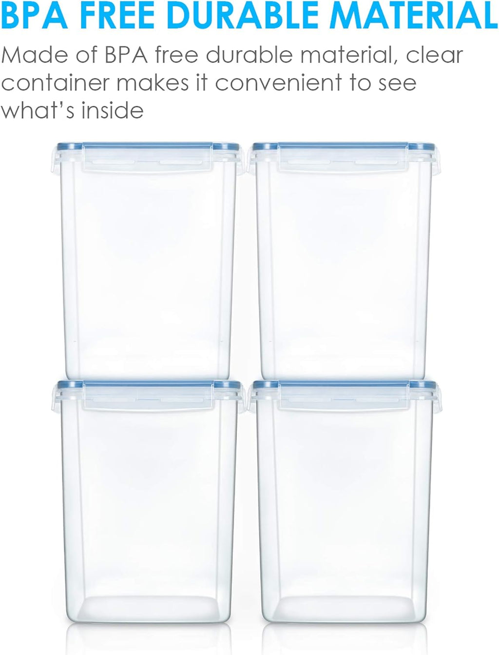 Vtopmart Large Food Storage Containers - 5.2L BPA-Free Airtight Canisters with Lids & Labels | 4-Pack in Blue