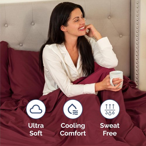 Comfy Twin Size 3 Piece Sheet Set by [Brand Name] - Breathable Cooling Bed Sheets | Ultra-Soft, Deep Pockets, Wrinkle-Free - Oeko-Tex Certified, Burgundy