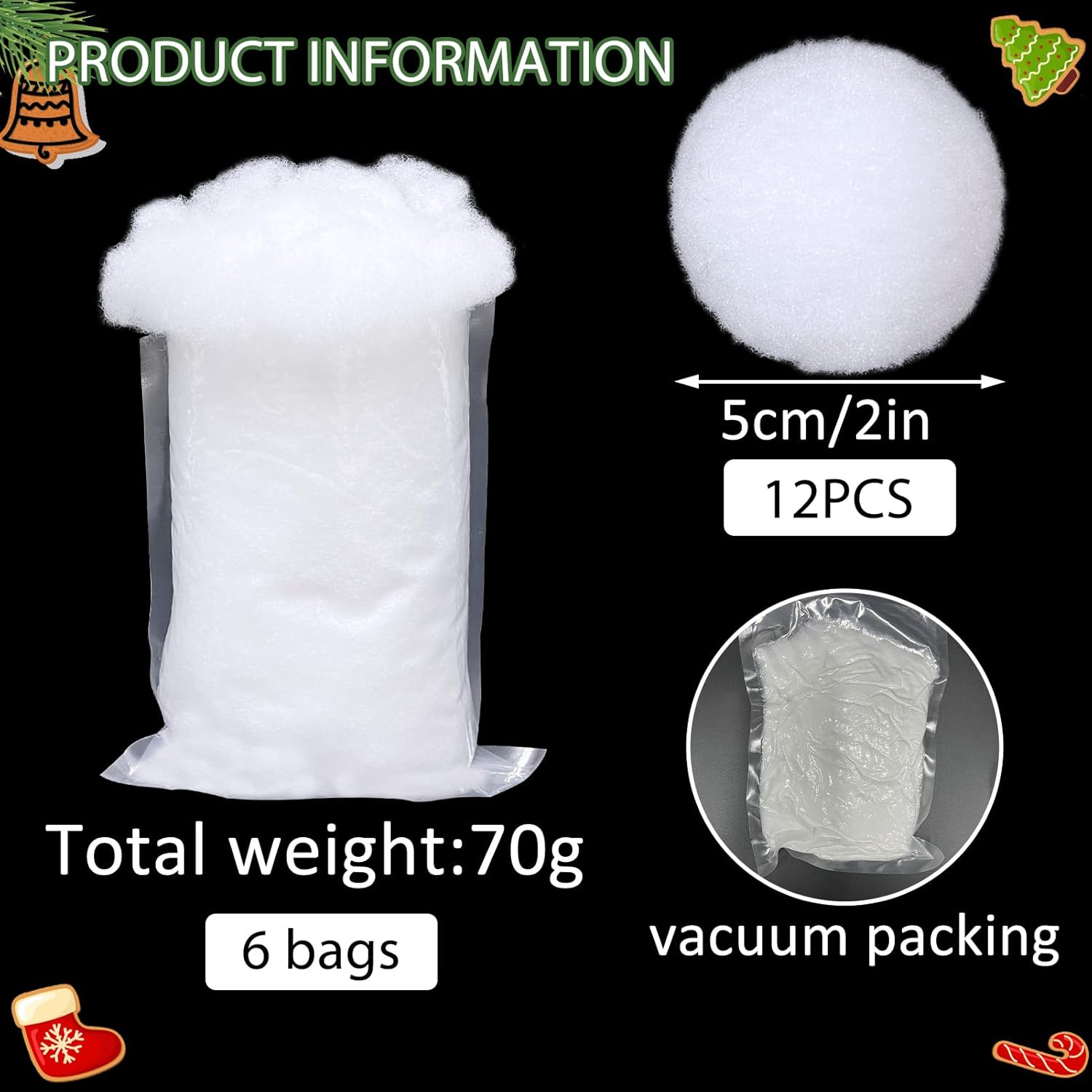 Skiennix 6 Pack Christmas Fake Snow | 420g Fluffy Artificial Snow for Holiday Decor