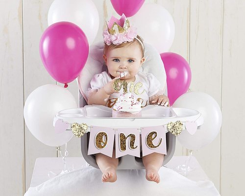 Kate Aspen, Gold Glitter 1st Birthday Décor Kit, Baby Birthday Set, Banner