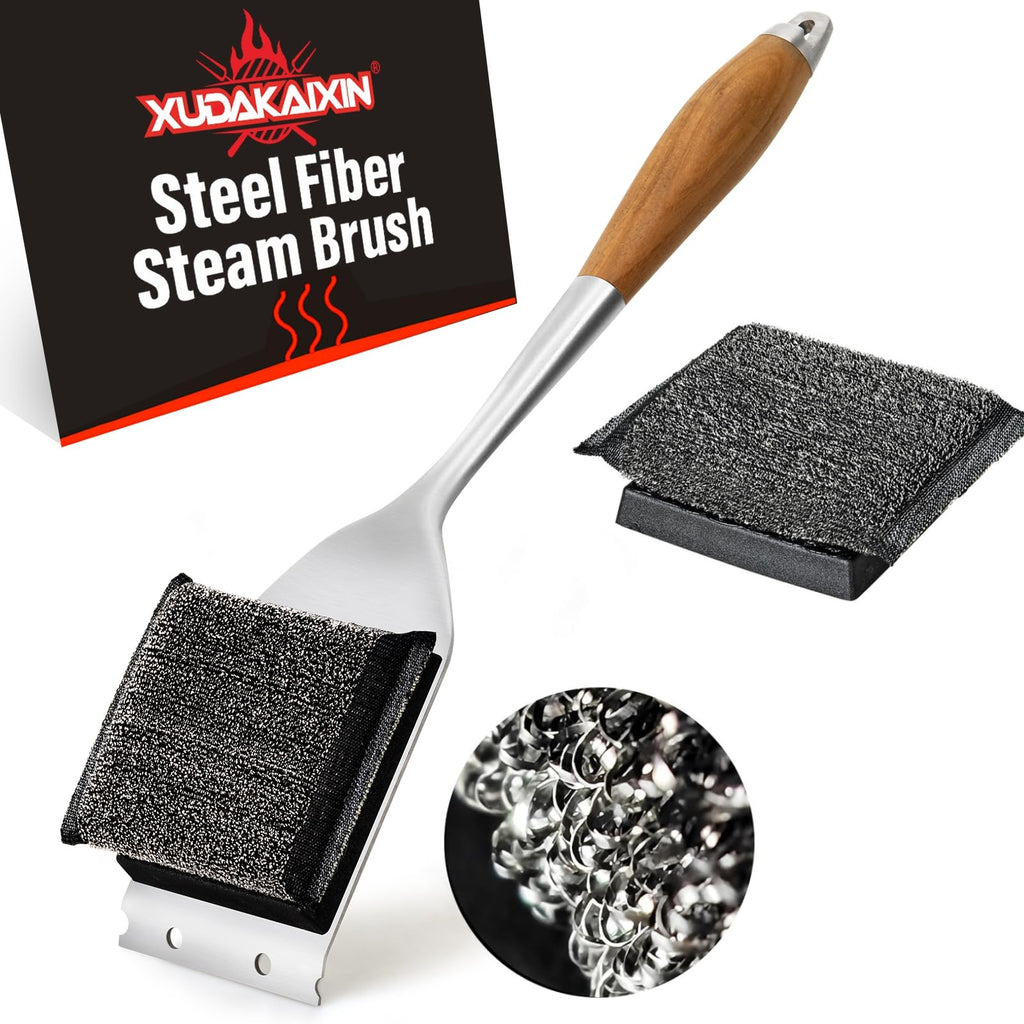 XUDAKAIXIN Bristle-Free Steam Grill Brush – No Bristle Shedding, with Replacement Head. Ultra-Safe & Efficient Cleaner for Cast Iron and Stainless Steel Outdoor Grills