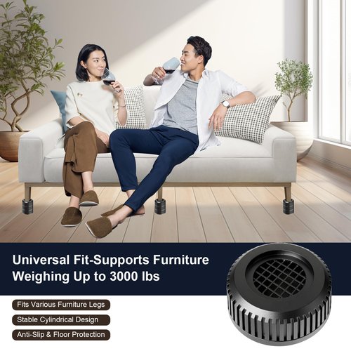 Round Bed Risers Furniture Risers – Heavy Duty Anti-Slip Adjustable(1.3" - 3.7" Hgt) Bed Lifts Riser for Desk, Table, Couch, Sofa, Chair, Refrigerator & Washing Machine (2.5 Inch, Black, 4 Pack )