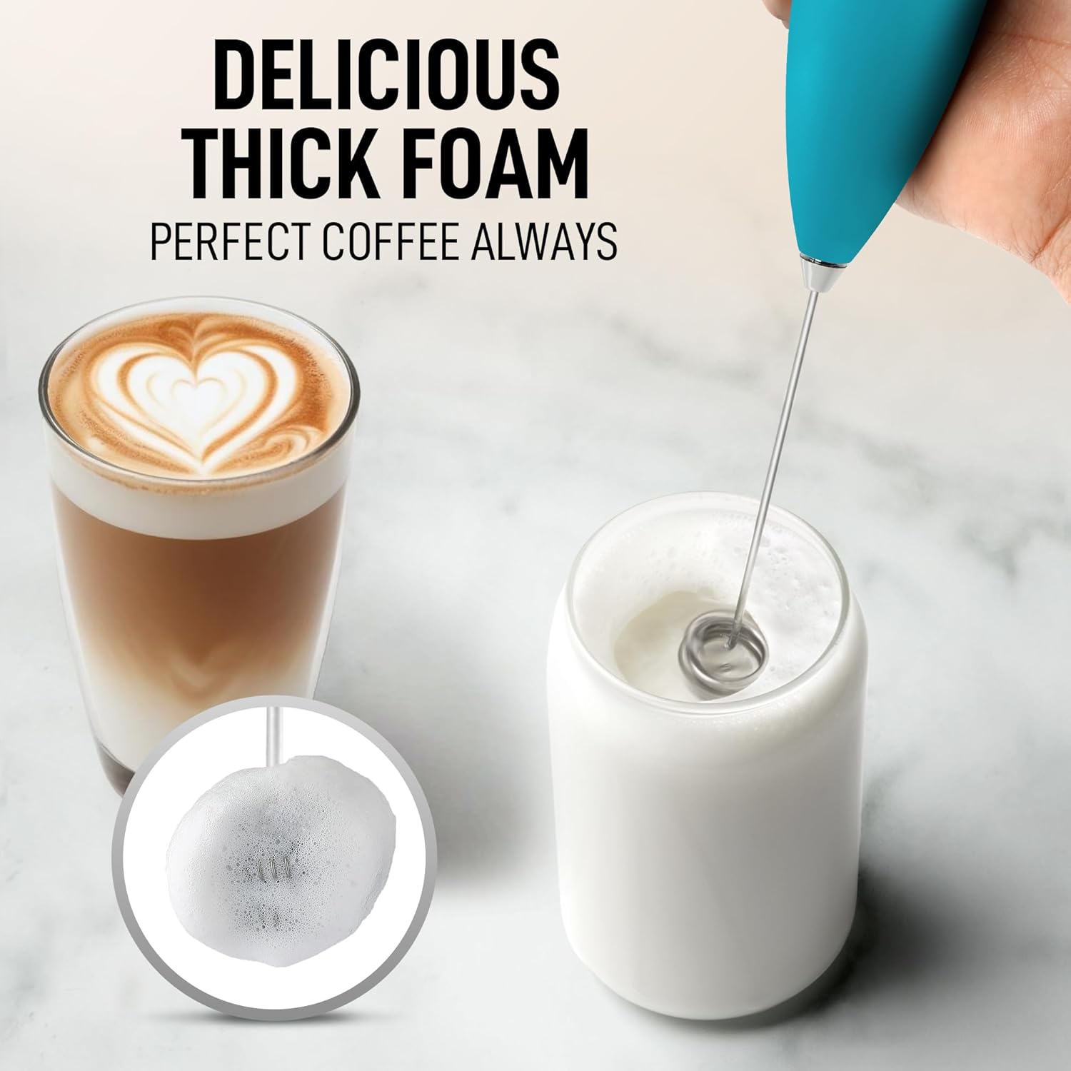 Zulay Double Whisk Milk Frother Handheld Mixer - High Powered Frother For Coffee With Improved Motor - Electric Whisk Drink Mixer For Cappuccino, Frappe, Matcha & More, Twin Whisk - Teal