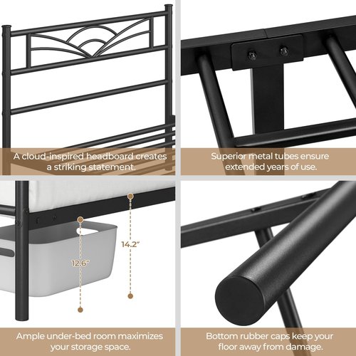 Yaheetech Twin Size Bed Frames Metal Platform Bed Mattress Foundation with Cloud-Inspired Design Headboard/Footboard/Ample Under Bed Storage/No Box Spring Needed/Black