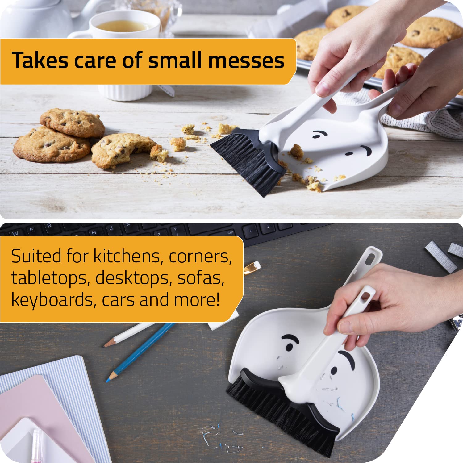Peleg Design Dustache Small Dustpan and Brush Set, Mini Broom and Dustpan Set, Mustache Design, Small Broom and Dustpan Set, for Home & On-The-Go