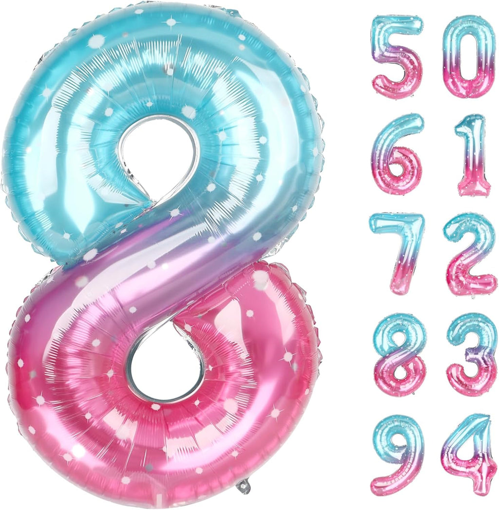Starry Sky 8 Balloon - 40 Inch Number Balloon for 8th Birthday Decorations | Perfect for Girls' Parties