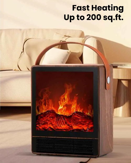 Electric Fireplace Heater with 3D Realistic Flame, 1500W/750W Adjustable Space Heater, Double Safety Protection, Walnut Wood Finish Portable Indoor Fireplace for Home & Office Christmas Decoration
