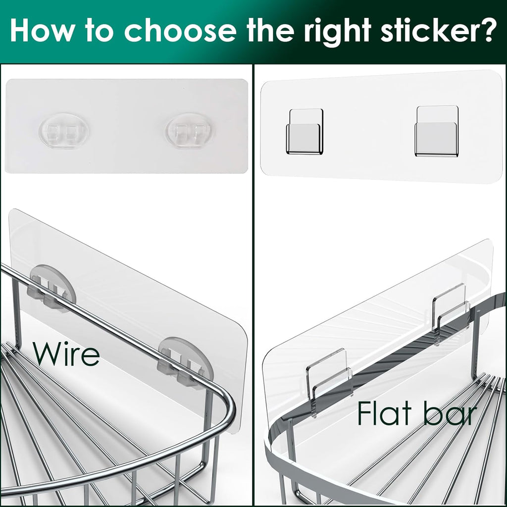 Skiennix Shower Caddy Adhesive Replacement Stickers - Strong Suction Hooks for Bathroom Storage | 3 Hooks, Transparent