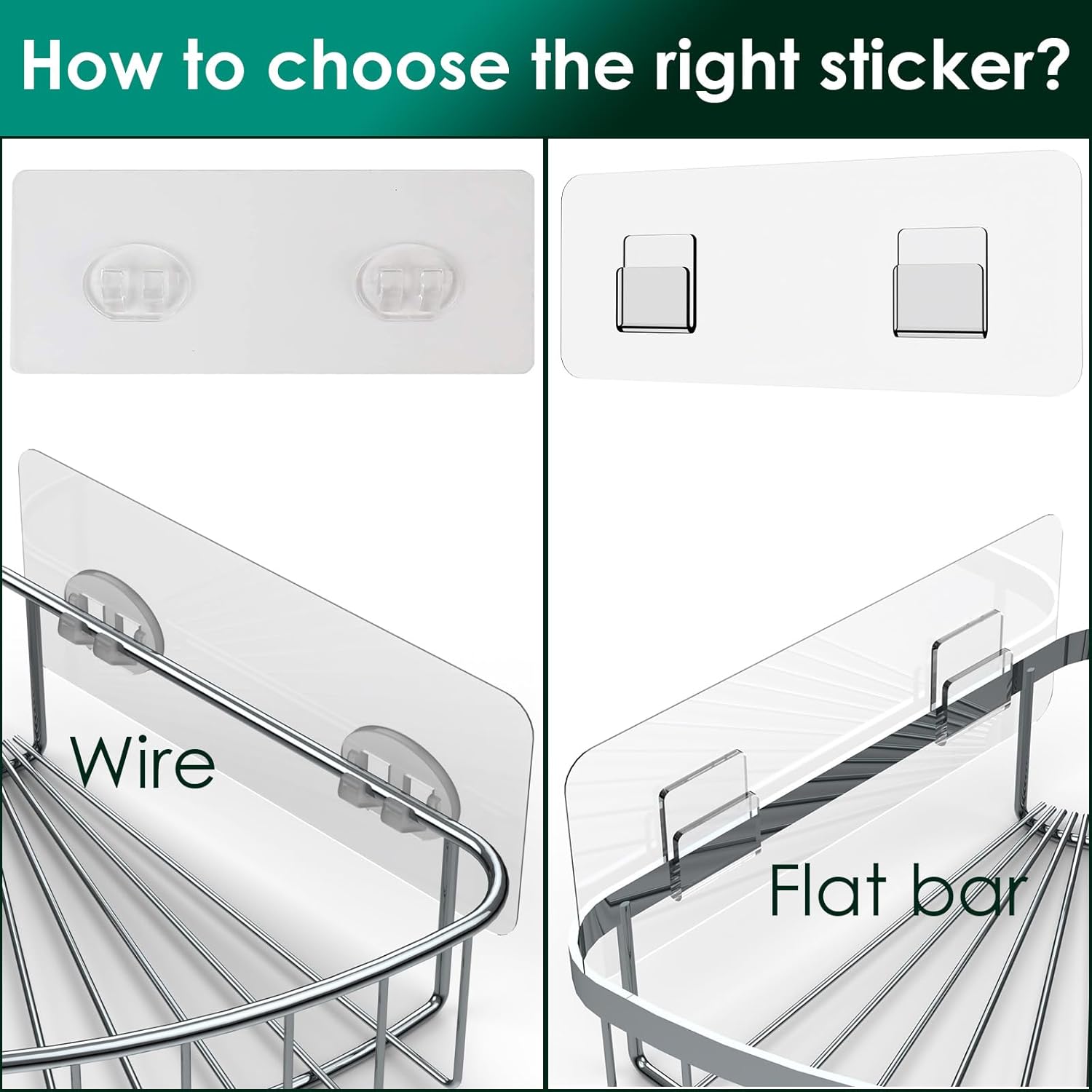 Skiennix Shower Caddy Adhesive Replacement Stickers - Strong Suction Hooks for Bathroom Storage | 3 Hooks, Transparent