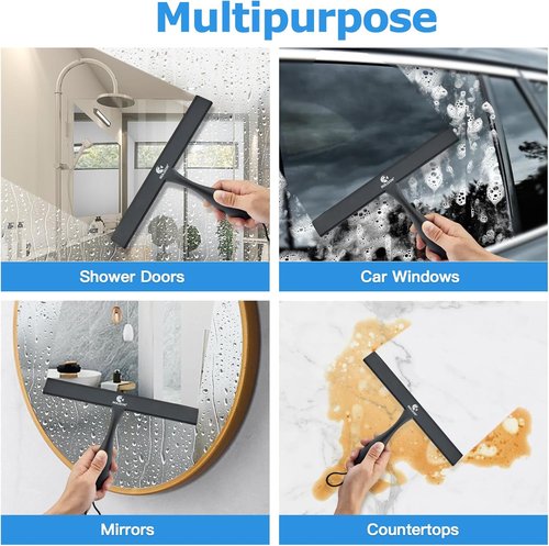 Bold Handle Shower Squeegee by [Brand Name] | 11" Anti-Rust Silicone for Glass Doors - Ergonomic Design, Black