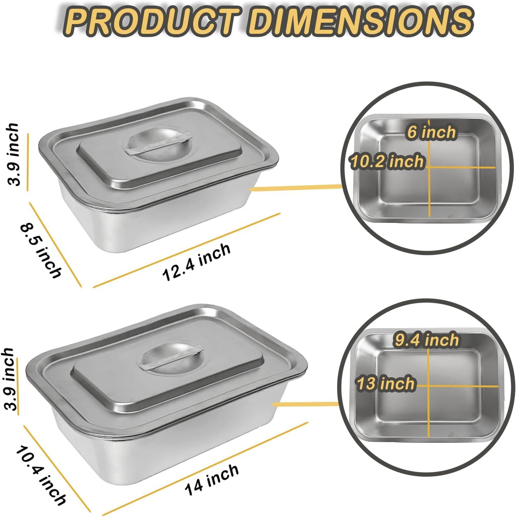 Stainless Steel Baking Pan Set by [Brand Name] - 2-Piece Lasagna & Roasting Pans with Lids | 4-Inch Deep, 7.4 QT + 5.1 QT