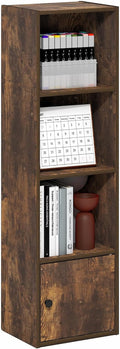 Furinno LUDER 4-Tier Bookshelf - Stylish Open Shelf & 1 Door Cabinet | Amber Pine, Perfect for Living Room & Home Office