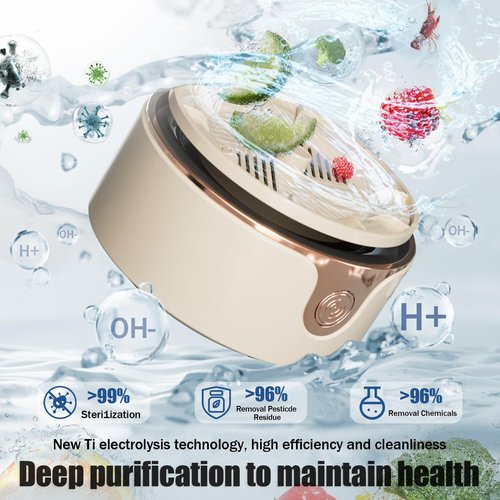 Fruit and Vegetable Washing Machine, Upgrade Titanium Electrolysis Purification Fruit Cleaner Device Waterproof Fruit and Vegetable Purifier Clean Fresh Produce in Water (Cream Color)