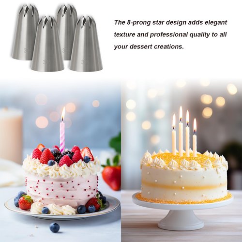Closed Star Piping Tip #336 – 4Pcs Large Stainless Steel Pastry Tube Nozzle Tips for Cake Decorating, Frosting, Cream, Icing, Cupcakes, Swirls, Roses, Snow Tops, Cookies & Baking