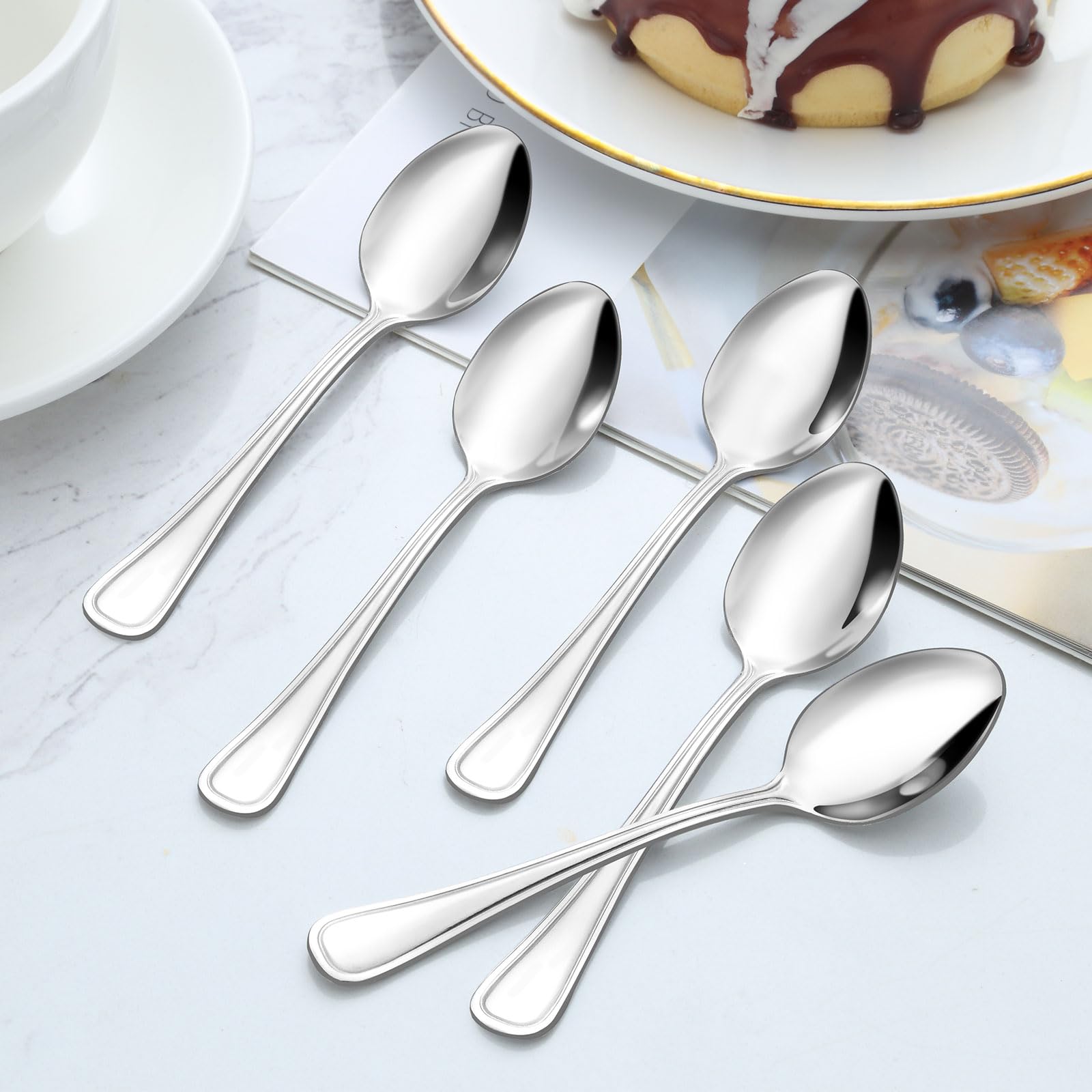 BEWOS 24-Piece Teaspoons - Tea Spoons/Coffee Spoon, 6.3-Inch Stainless Steel Silverware, Teaspoons Silverware, Small Spoons,Spoon for Hot Tea, Teaspoon Mirror Polished & Dishwasher Safe