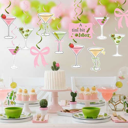 20pcs A Tiny Bit Older Birthday Party Hanigng Swirl Decor, Martini Bow Party Decor, Tini Bar Party Ceiling Streamers for Girls Martini Birthday Party, Martini Bachelorette Bridal Shower Party Supplies