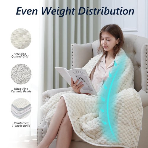 Mr. Sandman Weighted Blankets for Adults Queen Size 15lbs, Warm Sherpa Fleece Throw Blanket for Sleep and Calm, Soft Cozy Heavy Bed Blanket with Jacquard Flannel, 60 x 80 Inches, Cream White