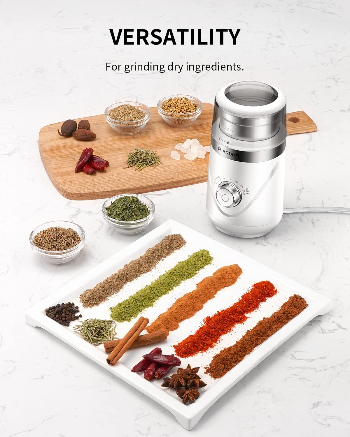 SHARDOR Electric Super Silent Blade Coffee Grinder, Timed Grind Control Rotary Knob, Adjustable Coarse to Fine for Coffee Beans, Spices & Herbs, with 2 Removable Stainless Steel Bowl, Brown