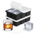 Large Silicone Ice Cube Trays 2 Pack 2 Inch Square Ice Molds with Removable Lid Easy Release BPA Free Big Ice Cube Tray for Whiskey Cocktail Old Fashioned Freezer Safe Stackable Design (Black)