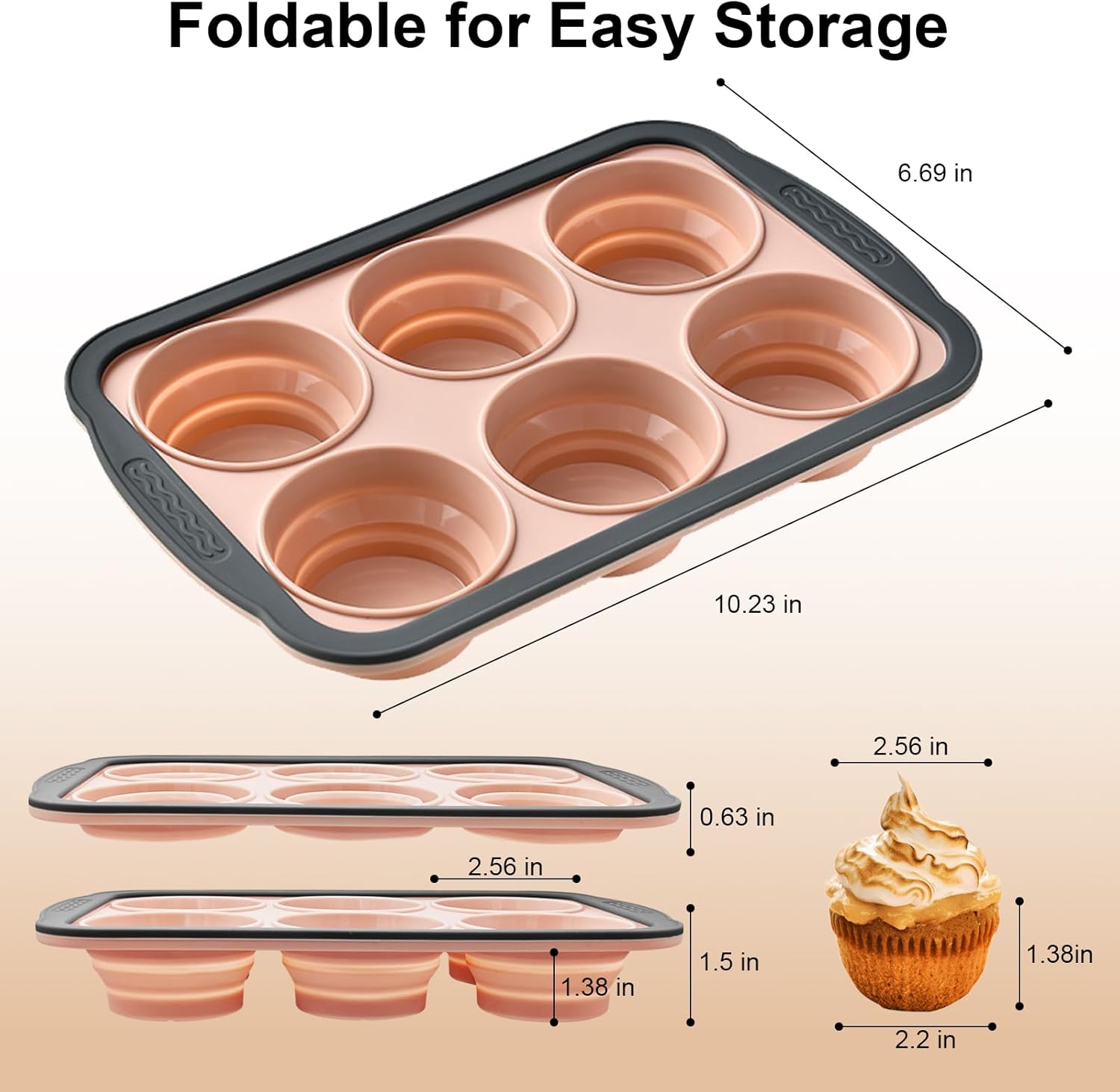 Skiennix Silicone Muffin Pan - Nonstick 6-Cup Baking Molds | BPA-Free, Easy to Clean, Pink