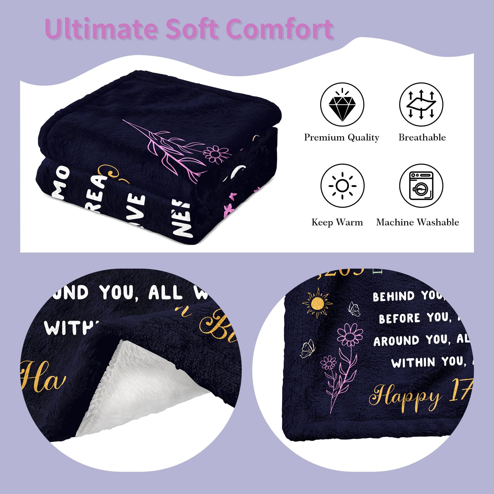 puekrtoa 17th Birthday Gifts for Girls, 17 Year Old Girl Gift Ideas, Birthday Gifts for 17 Year Old Girl, 17 Birthday Decorations for Girls, Best Happy 17th Birthday Blanket 60"X50"