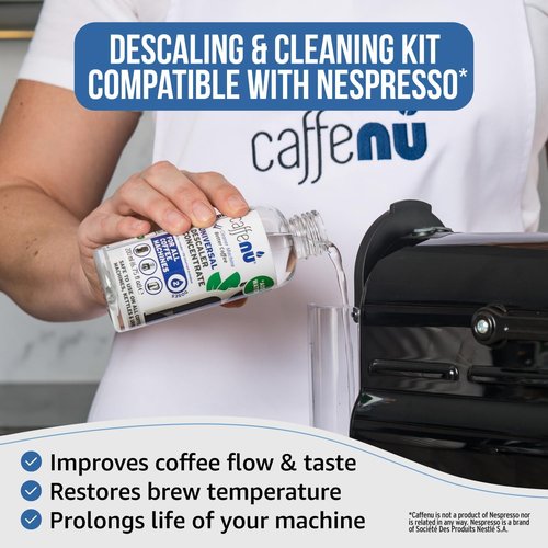 Nespresso Descaling Kit & Cleaning Pods - 2 Use Descaling Solution & 4 Cleaner Pods for Better Tasting Coffee