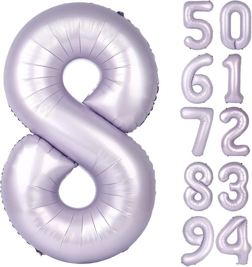 Lilac 8 Balloon | 40-Inch Number Balloon for 8th Birthday Decorations | Lavender Party Supplies