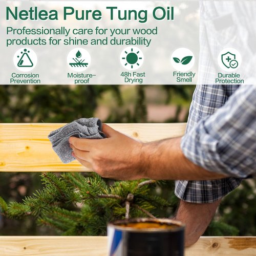 NetLea 17oz Pure Tung Oil for for Wood Finishing,Food Safety for Furniture & Countertop,100% Pure for Indoor & Outdoor Unfinished Bare Wood, Furniture,Floors etc (Tung Oil, 17oz)