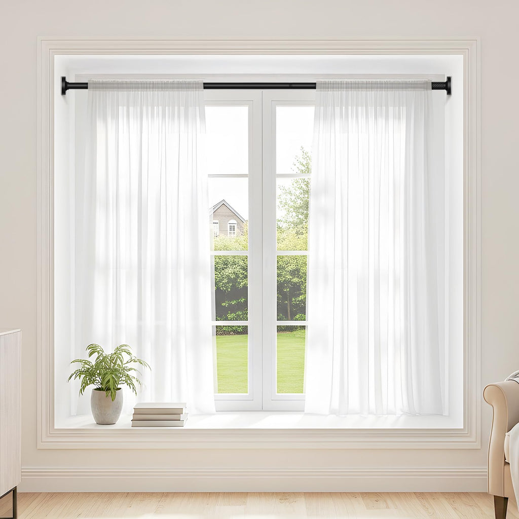 Tension Curtain Rod 32-90Inch Black Tension Rod Adjustable Curtain Rods No Drilling Spring Rods Shower Rods for Bathroom,Windows,Closets,Doorway,Patio