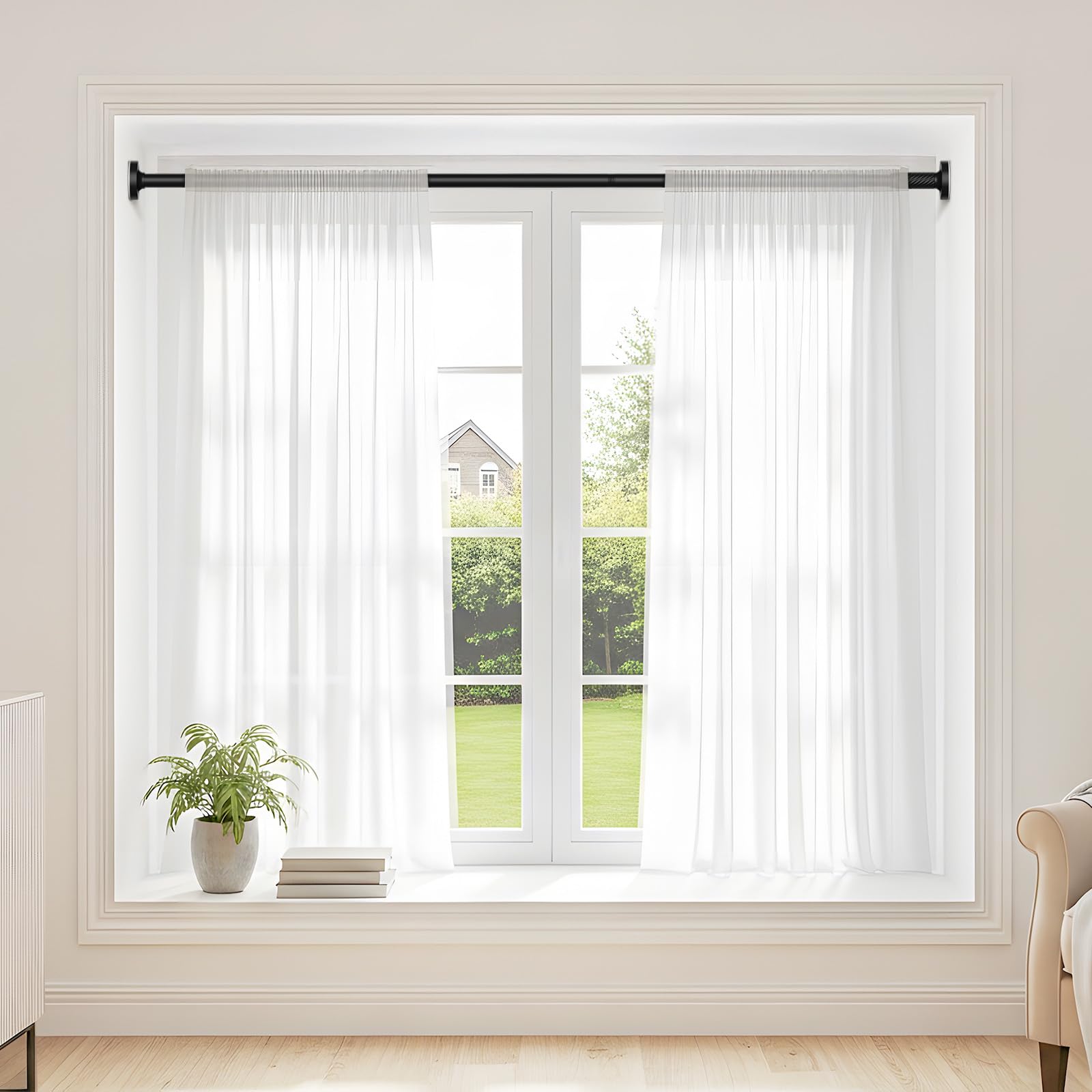 Tension Curtain Rod 32-90Inch Black Tension Rod Adjustable Curtain Rods No Drilling Spring Rods Shower Rods for Bathroom,Windows,Closets,Doorway,Patio