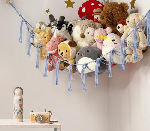 Mirolam Stuffed Animal Storage Hammock - Large Blue Plush Toy Net for Corner Room Decor