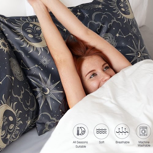 EXQ Home Satin Pillowcase - Black Printed Silk for Hair & Skin | 2 Pack Queen Size 20x30 Inches